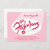 ピンクレッドリップスティック50と素晴らしい誕生日パーティー インビテーションポストカード (正面/裏面)
