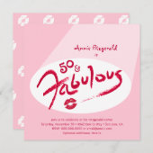 ピンクレッドリップスティック50素晴らしい誕生日パーティー 招待状 (正面/裏面)
