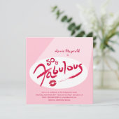 ピンクレッドリップスティック50素晴らしい誕生日パーティー 招待状 (スタンド正面)