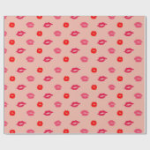 ピンクレッドリップパターンバレンタインデー ラッピングペーパー (フラット)