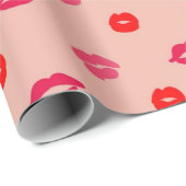 ピンクレッドリップパターンバレンタインデー ラッピングペーパー (ロールコーナー)