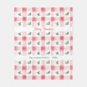 ピンクレッドレトロギンガムクリスマスパーソナライズされた フリースブランケット (正面)