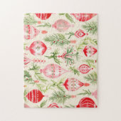 ピンクレッドレトロクリスマスオーナメントジグソーパズル ジグソーパズル (縦)