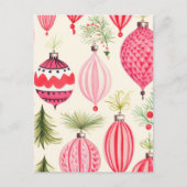ピンクレッドレトロクリスマスオーナメント葉書 シーズンポストカード (正面)