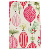 ピンクレッドレトロクリスマスオーナメント ミディアムペーパーバッグ (正面)