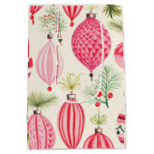 ピンクレッドレトロクリスマスオーナメント ミディアムペーパーバッグ (裏面)