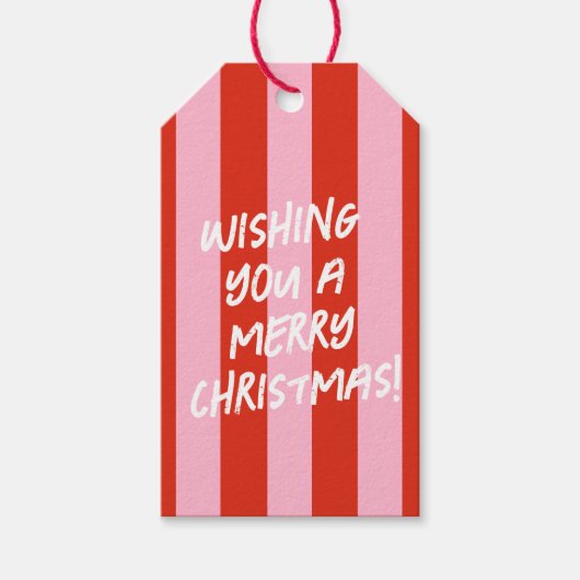 ピンクレッドレトロクリスマスギフトラベル ギフトタグ (正面)