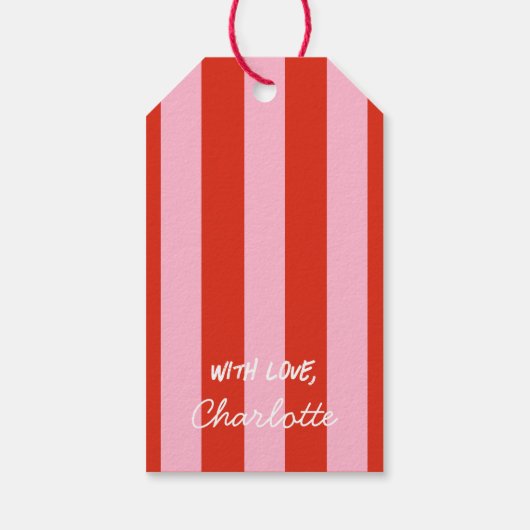 ピンクレッドレトロクリスマスギフトラベル ギフトタグ (裏面)