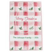 ピンクレッドレトロパーソナライズされたクリスマス ミディアムペーパーバッグ (正面)