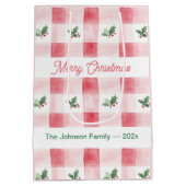 ピンクレッドレトロパーソナライズされたクリスマス ミディアムペーパーバッグ (裏面)