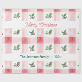 ピンクレッドレトロパーソナライズされたクリスマス ラッピングペーパー (フラット)