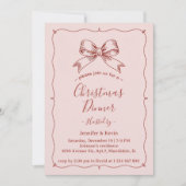 ピンクレッドレトロボウフランスのクリスマスディナー シーズンカード (正面)