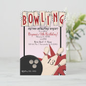 ピンクレッドレトロボーリングボウルナイトバースデーパーティー 招待状 (スタンド正面)