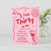 ピンクレッドレトロ図解入りの、写真付きのヴィンテージ30歳の誕生日 招待状 (スタンド正面)