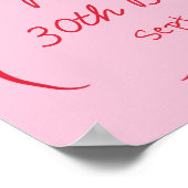 ピンクレッドレトロ図解入りの、写真付きの30誕生日ウェルカムサイン ポスター (角)