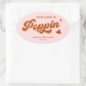 ピンクレッドレトロ70sボホポップコーン結婚式の引き出物 楕円形シール (バッグ)