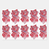 ピンクレッドローズバラフラワーウォーター絵画カラーのアート ラッピングペーパーシート (正面)