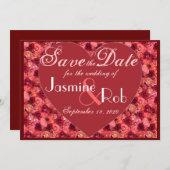 ピンクレッドローズバレンタインデートを保存招待状 セーブザデート (正面/裏面)