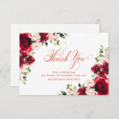 ピンクレッドローズフローラスウィート16 パーソナライズされた サンキューカード (正面/裏面)