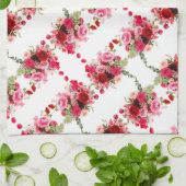 ピンクレッドローズモダンフローラテンプレート水彩 キッチンタオル (折り畳み)