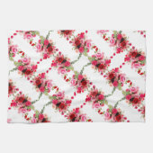 ピンクレッドローズモダンフローラテンプレート水彩 キッチンタオル (横)