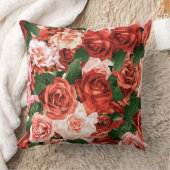 ピンクレッドローズランダムアレンジメントフローラルパターン クッション (ブランケット)