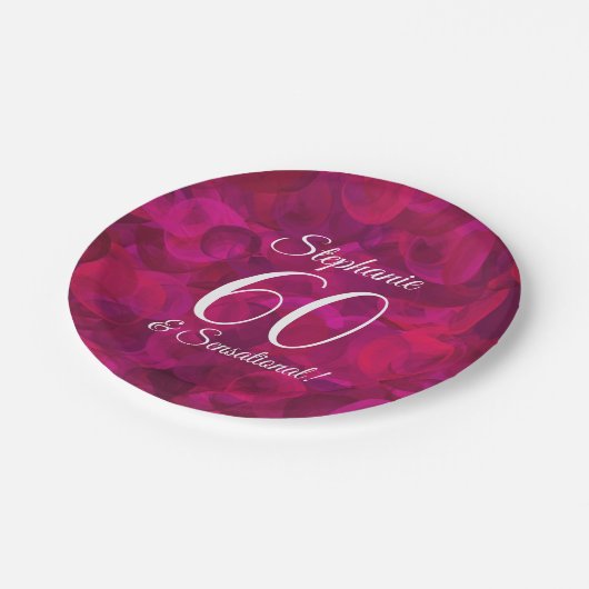 ピンクレッドローズ60とセンセーショナルな誕生日パーティー ペーパープレート (アングル)