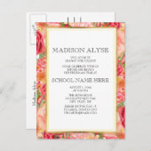 ピンクレッドローズ/フローラトランクパーティーカード インビテーションポストカード (正面/裏面)