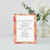 ピンクレッドローズ/フローラトランクパーティーカード インビテーションポストカード (スタンド正面)