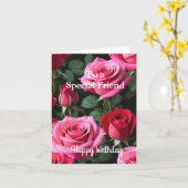 ピンクレッドローゼズフォースペシャルフレンド誕生日 カード (黄色い花)