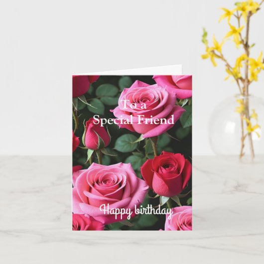 ピンクレッドローゼズフォースペシャルフレンド誕生日 カード (黄色い花)