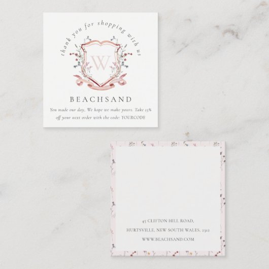 ピンクレッドワイルドフラワークレストありがとうございました スクエア名刺 (正面/裏面)