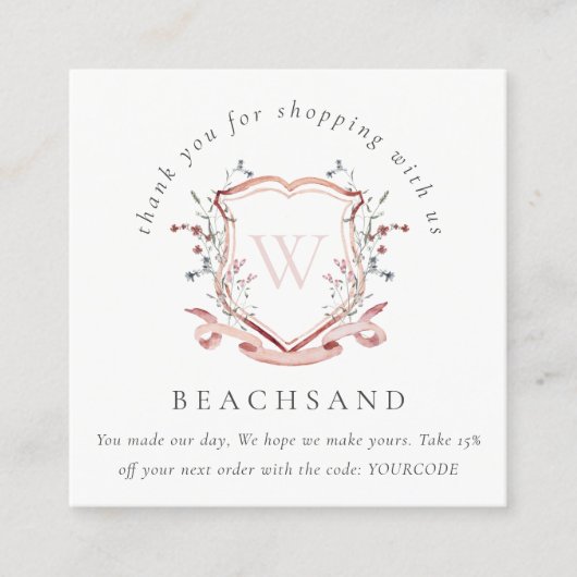 ピンクレッドワイルドフラワークレストありがとうございました スクエア名刺 (正面)