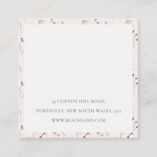 ピンクレッドワイルドフラワークレストありがとうございました スクエア名刺 (裏面)