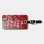 ピンクレッドヴィンテージグランジクレフ、 音符記号シンボルミュージックシート ラゲッジタグ (正面横)