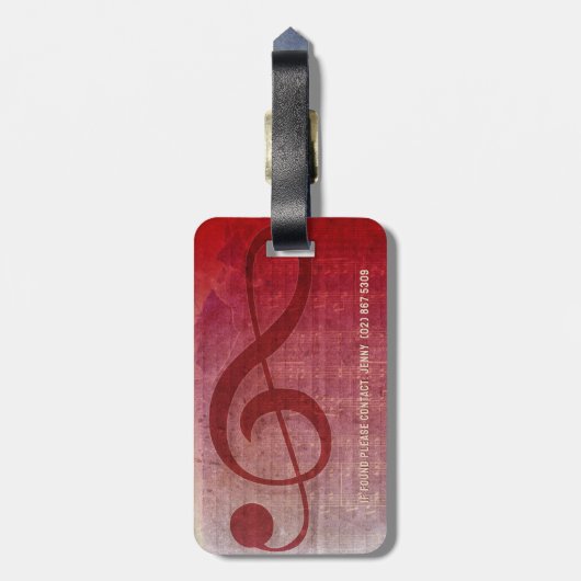 ピンクレッドヴィンテージグランジクレフ、 音符記号シンボルミュージックシート ラゲッジタグ (裏面縦)