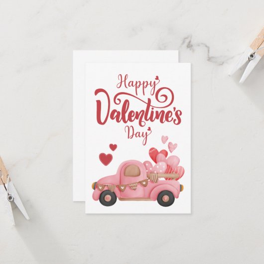 ピンクレッド図解入りの、写真付きのハッピーバレンタインデー 招待状 (正面/裏面インサイチュ)