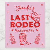 ピンクレッド女性のカーボーイラストロデオバチェロレッテ ワインラベル (シングルラベル)