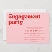 ピンクレッド婚約パーティ招待状 招待状 (正面)