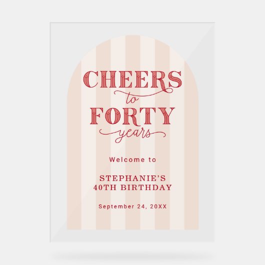 ピンクレッド応援40歳40歳の誕生日へようこそ アクリルサイン (正面)