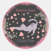 ピンクレッド愛する猫のモダンバレンタイン ラウンドシール (正面)