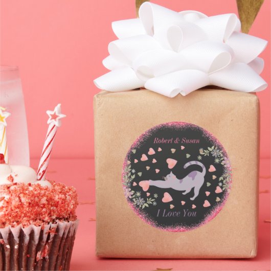 ピンクレッド愛する猫のモダンバレンタイン ラウンドシール (パーティー)