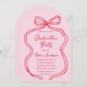 ピンクレッド手描き弓&スクリプト卒業パーティー 招待状 (正面/裏面)