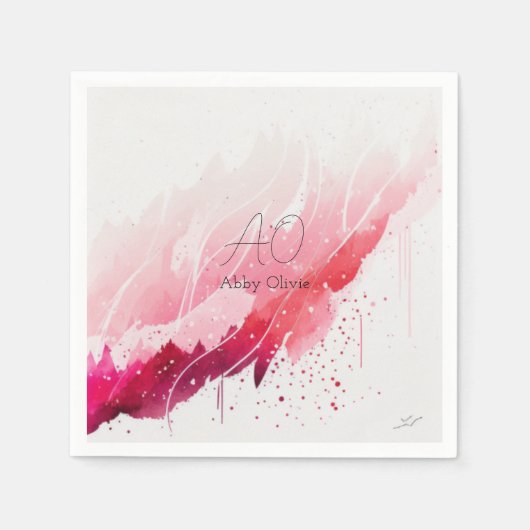 ピンクレッド抽象芸術シンプルシンプル スタンダードカクテルナプキン (正面)