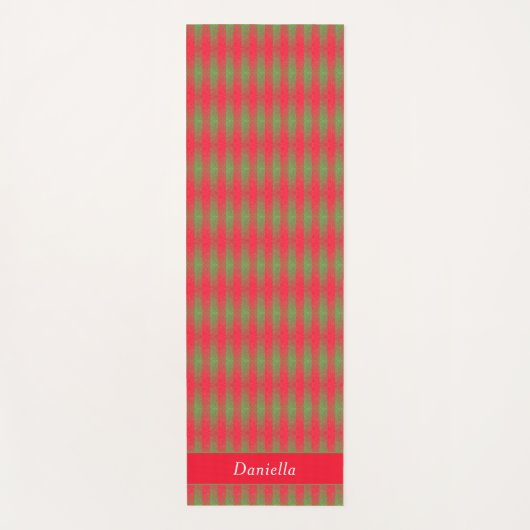 ピンクレッド緑の格子模様の追加名前をカスタムする ヨガマット (正面)