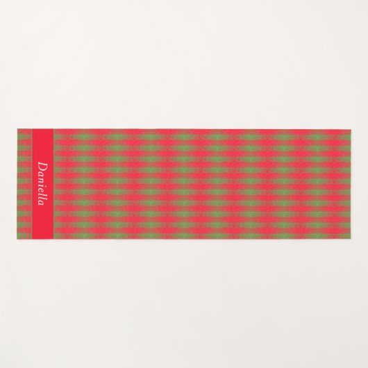 ピンクレッド緑の格子模様の追加名前をカスタムする ヨガマット (正面(横))