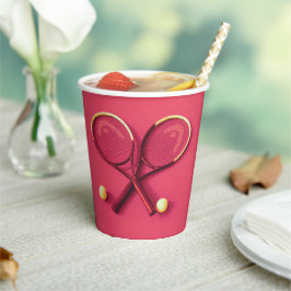 ピンクレッド誕生日パーティーラケット&ボールテニス 紙コップ