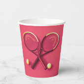 ピンクレッド誕生日パーティーラケット&ボールテニス 紙コップ (正面)