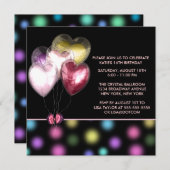 ピンクレッド金ゴールドハートバルーン甘い16パーティー 招待状 (正面/裏面)