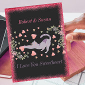 ピンクレッド黒ハートおもしろいかわいい猫バレンタインデー シーズンカード